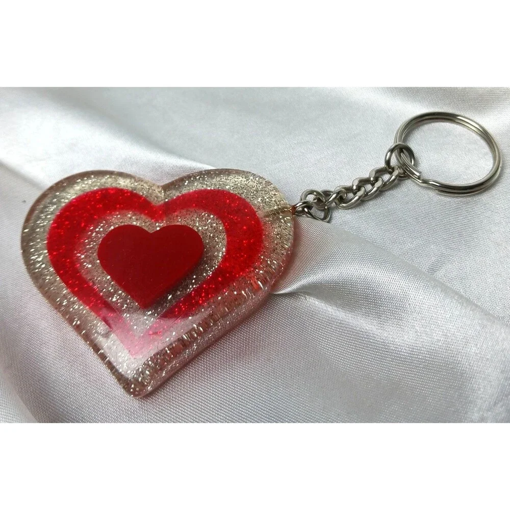 RED GLITTER HEART ACRYLIC KEYCHAIN